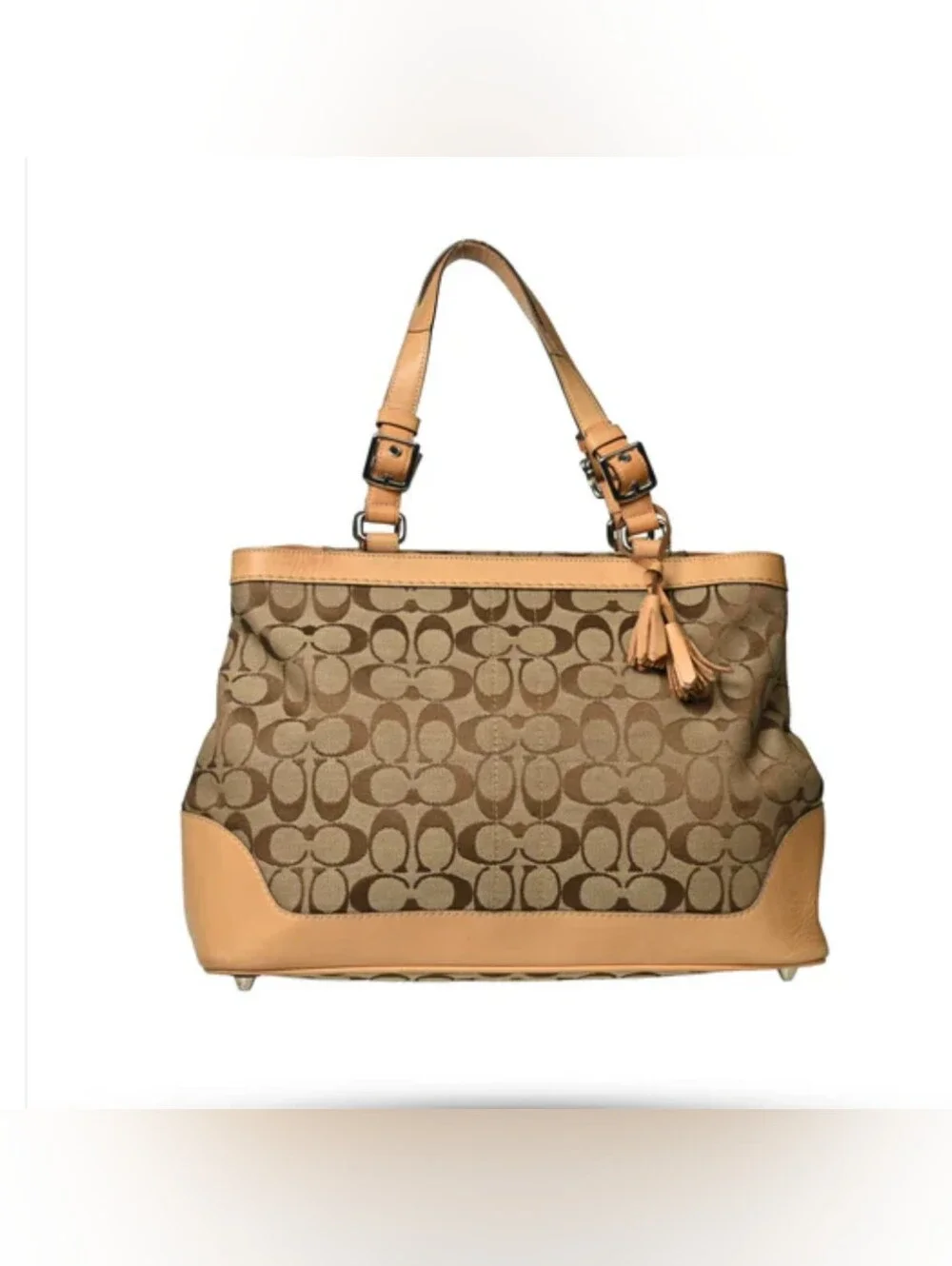Vintage Y2K Coach Hamptons Signature Carryall Shoulder Bag 6830 Jacquard Tan